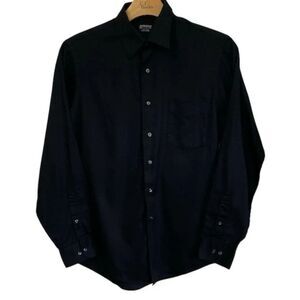 Arrow Fitted Men's Shirt Size Medium 15.5 34/35 Wrinkle Free Button Up Black
